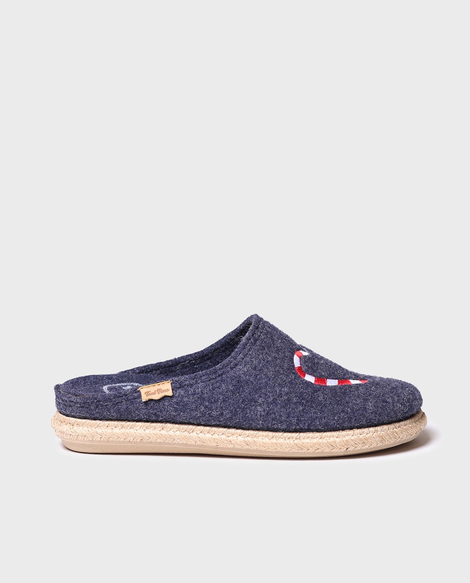 Pantufas Fechadas de Feltro com Bordados Azul-1