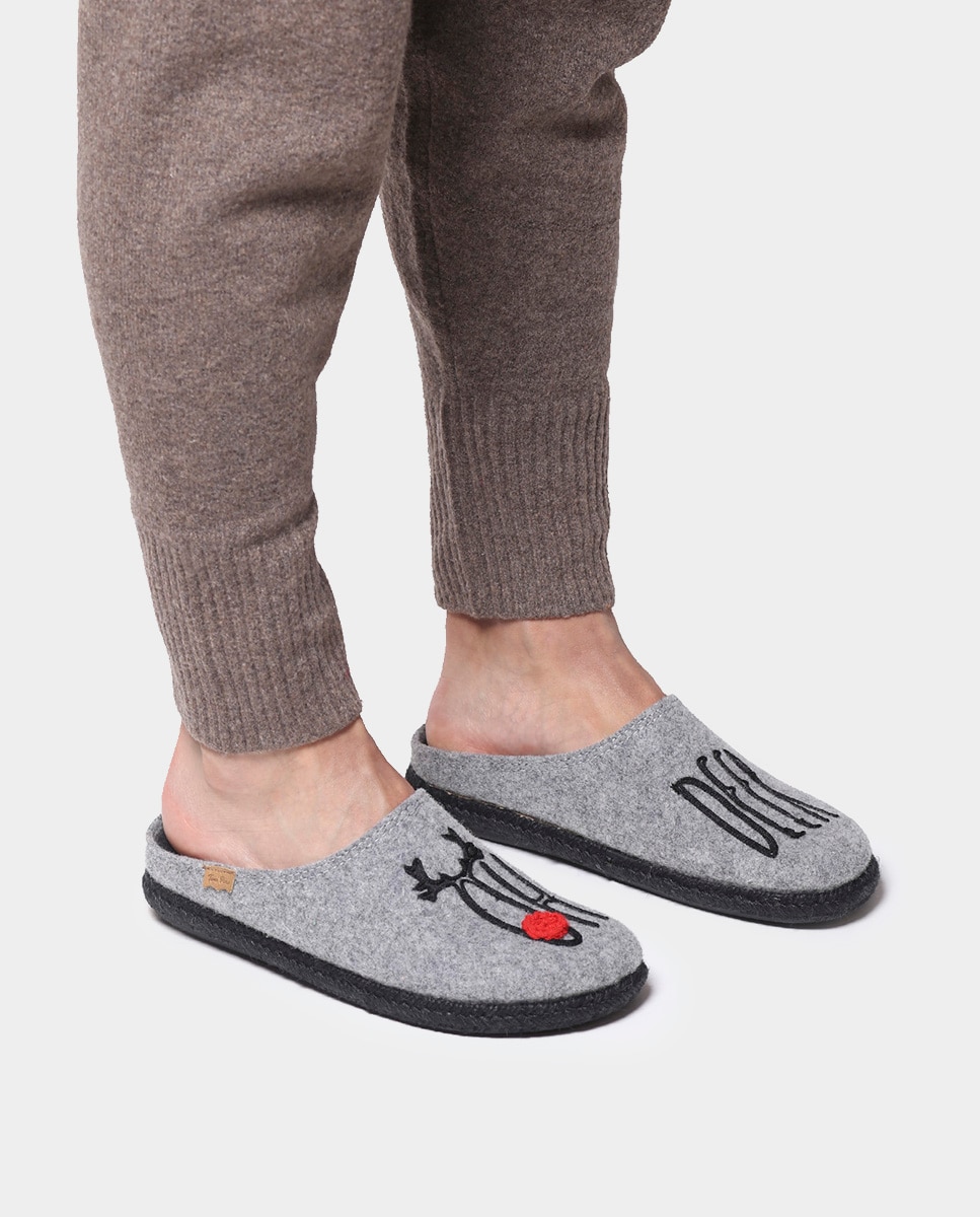 Pantufas de Feltro com Bordados Cinzento-4