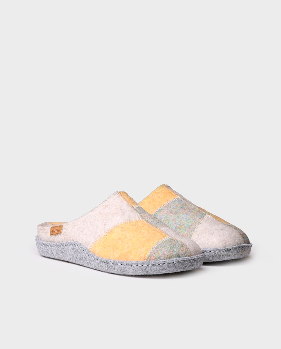 Pantufas Fechadas de Feltro Reciclado Efeito Patchwork Amarelo-2