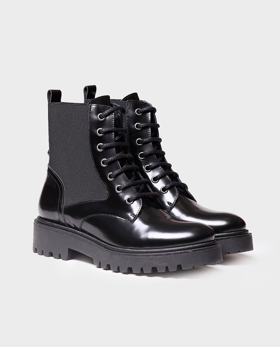 Botins de Pele com Atacadores e Fecho Zip Preto-2