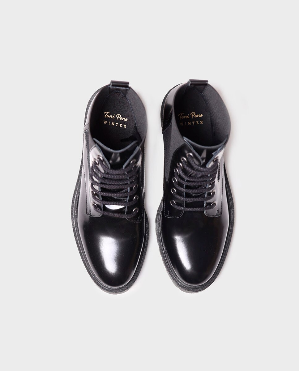 Botins de Pele com Atacadores e Fecho Zip Preto-3