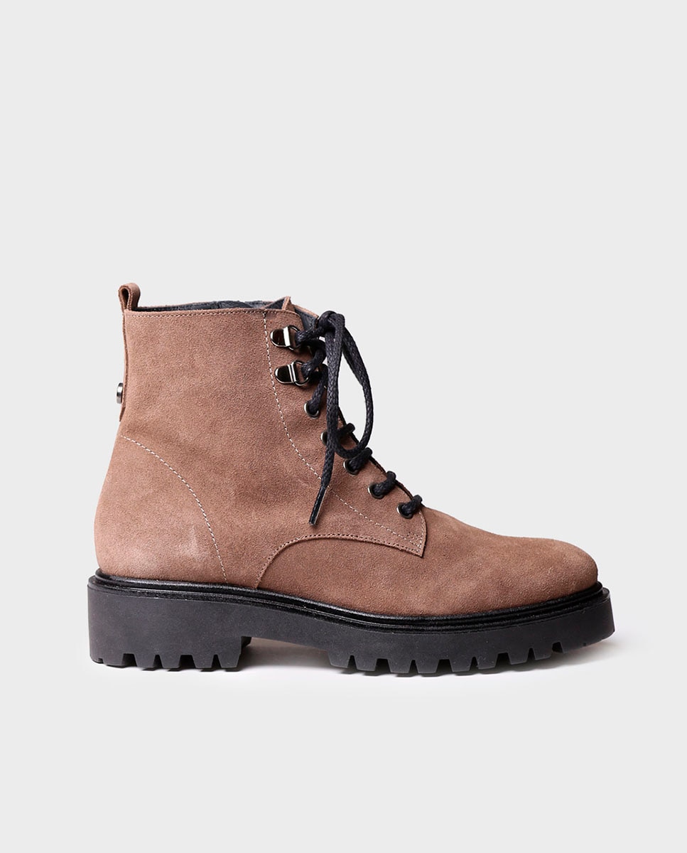 Botins de Camurça com Cordões e Fecho Zip Castanho-1