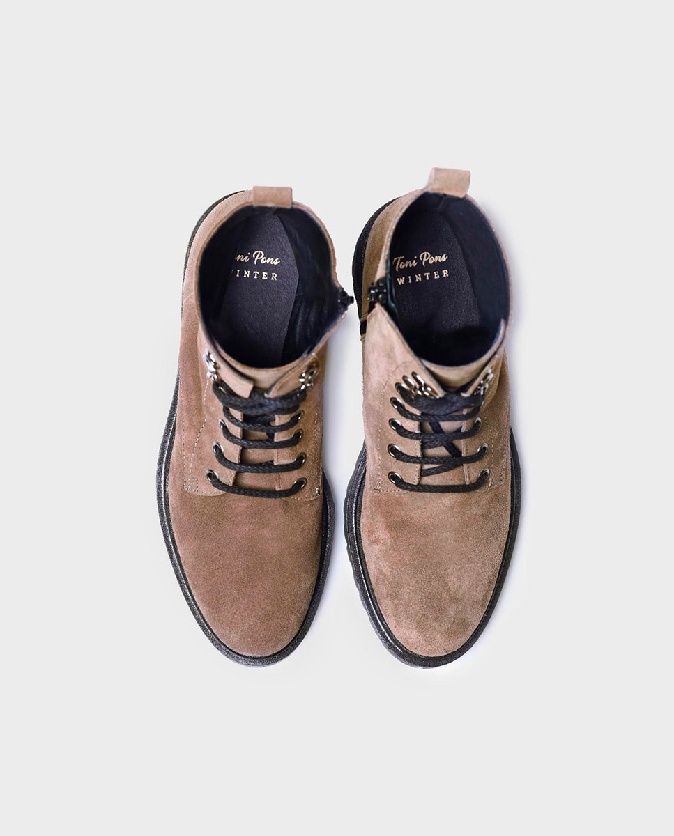 Botins de Camurça com Cordões e Fecho Zip Castanho-3