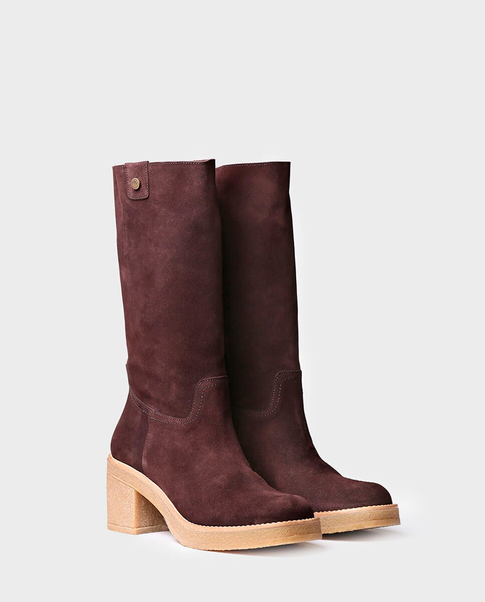 Botas de Camurça com Fecho Zip Castanho-2