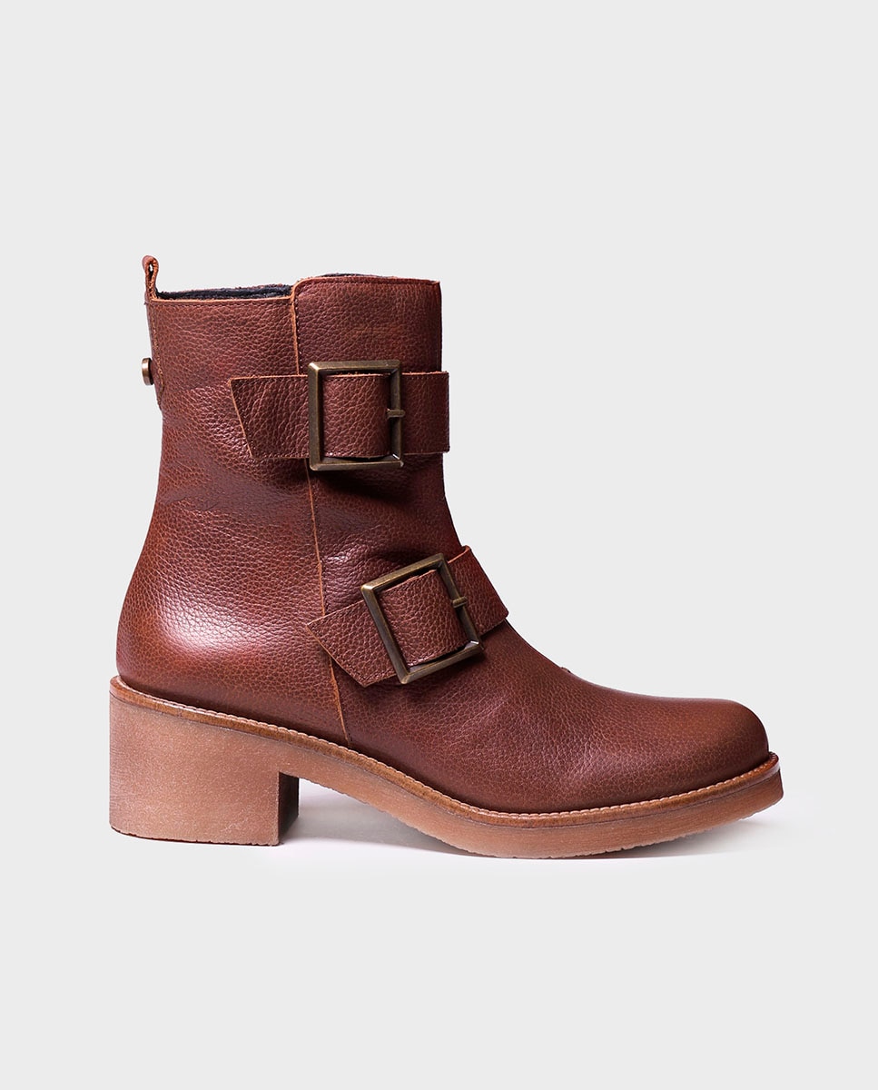 Botins de Pele com Fecho Zip Castanho-1