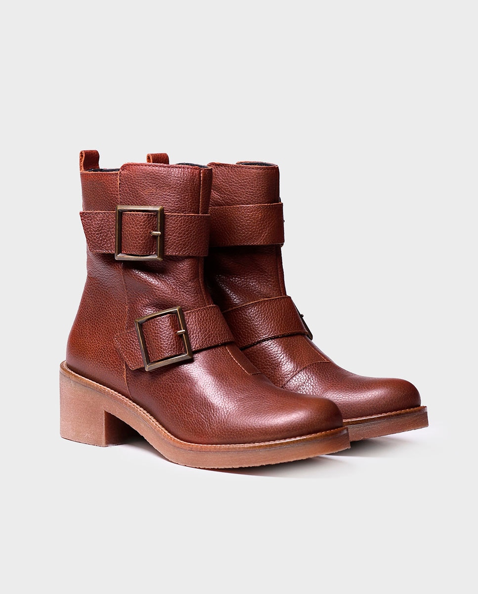 Botins de Pele com Fecho Zip Castanho-2