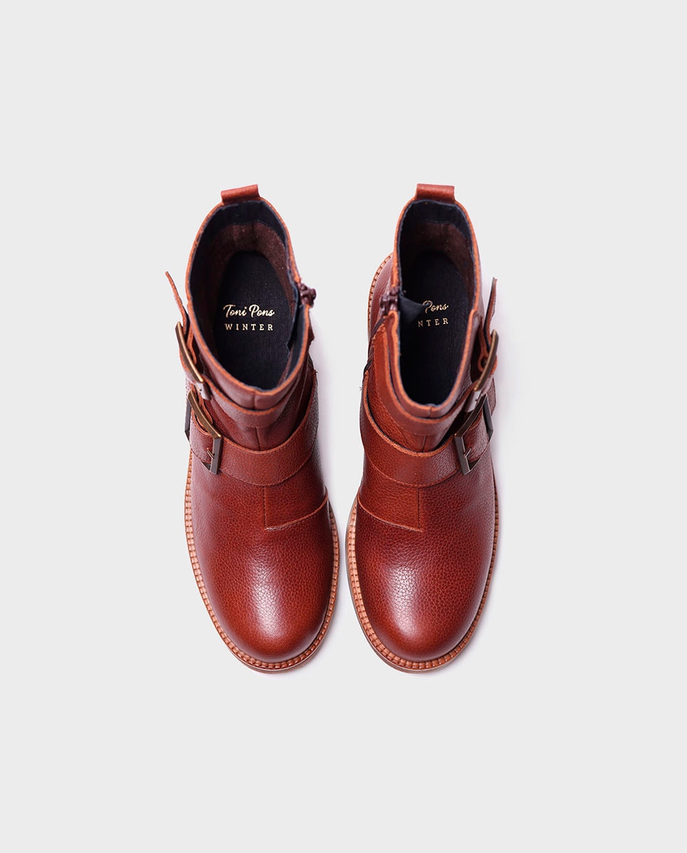 Botins de Pele com Fecho Zip Castanho-3