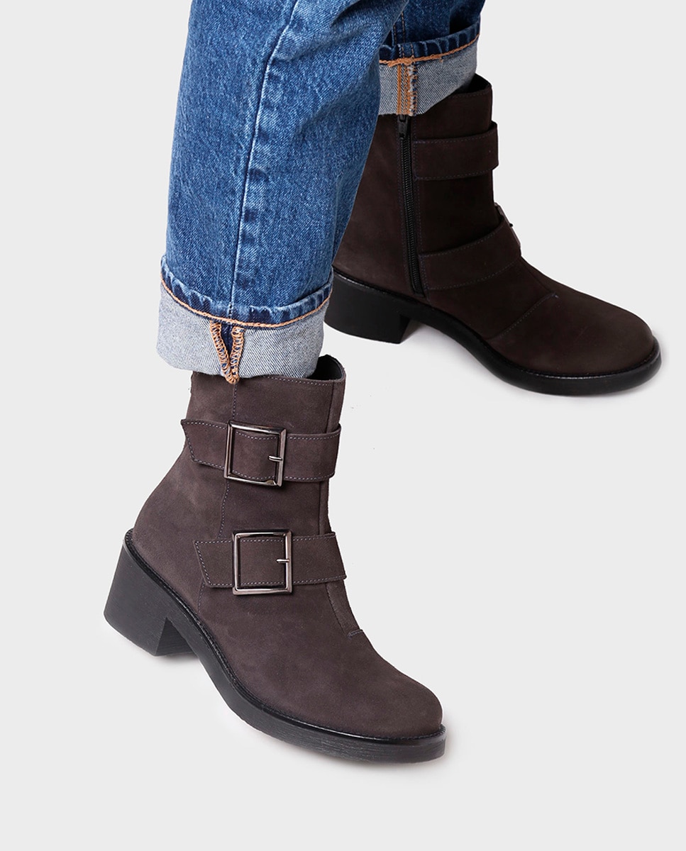 Botins de Camurça com Fecho Zip Cinzento-4
