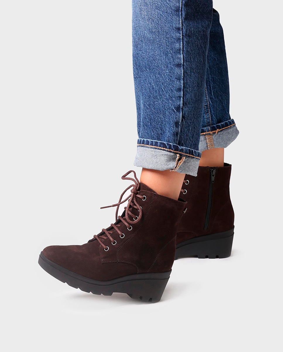 Botins de Camurça com Cordões e Fecho Zip Castanho-escuro-4