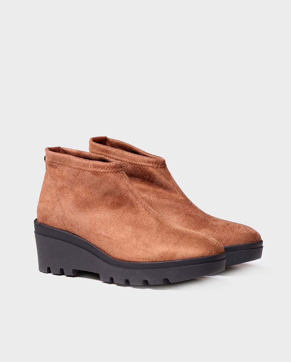 Botins de Salto com Tecido de Lycra Castanho-2
