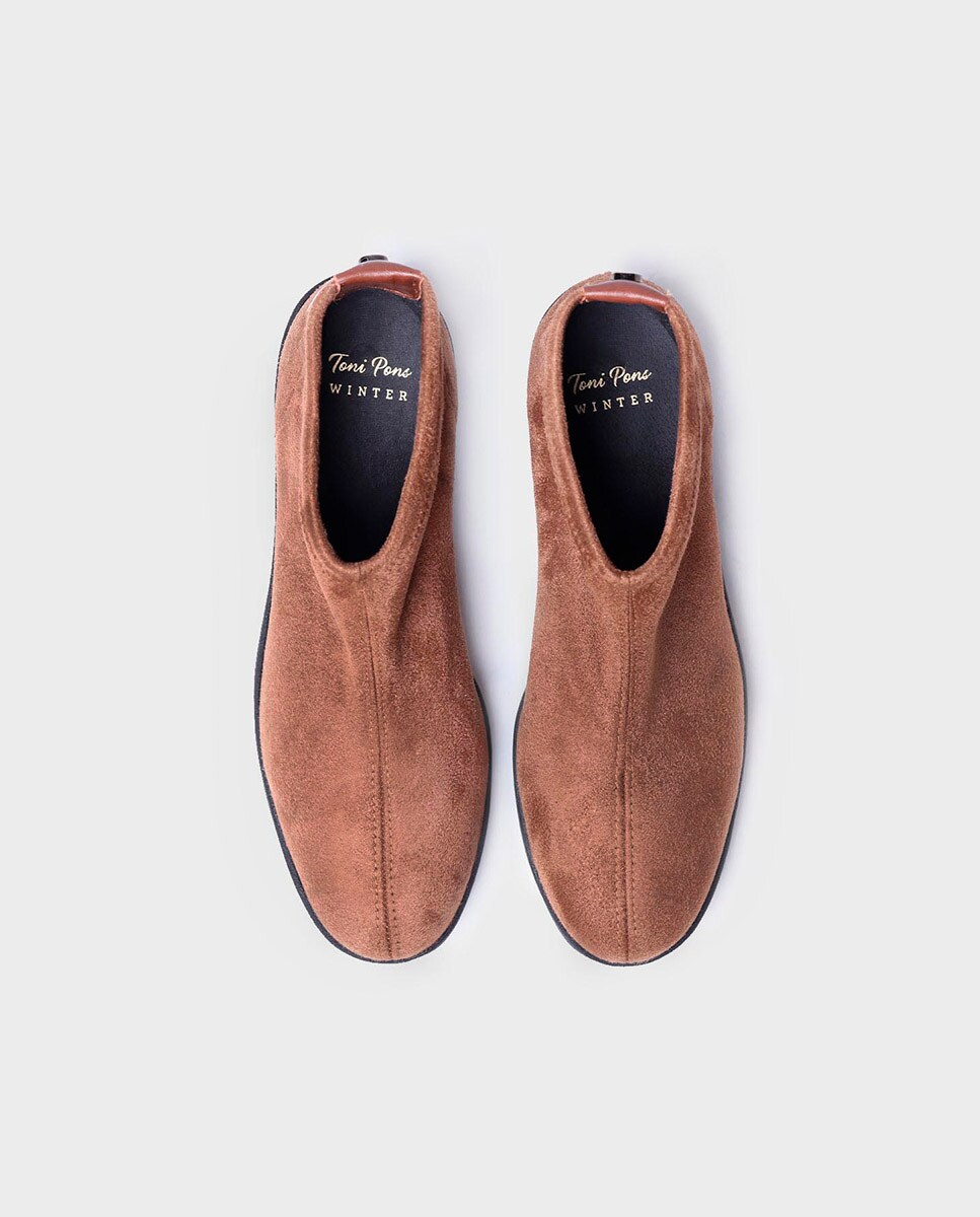 Botins de Salto com Tecido de Lycra Castanho-3