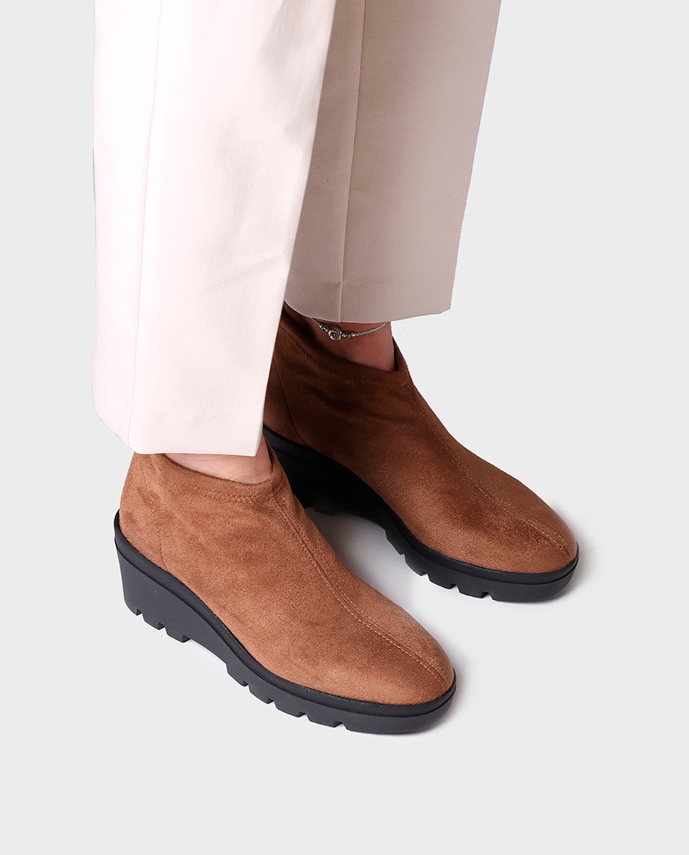 Botins de Salto com Tecido de Lycra Castanho-4