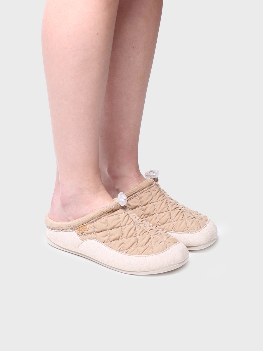 Pantufas de Tecido Acolchoado em Liso Bege-4