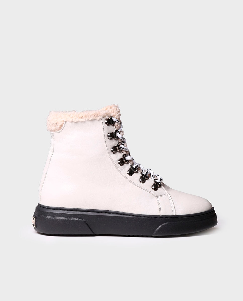 Botins de Pele com Atacadores e Fecho Zip Branco-1
