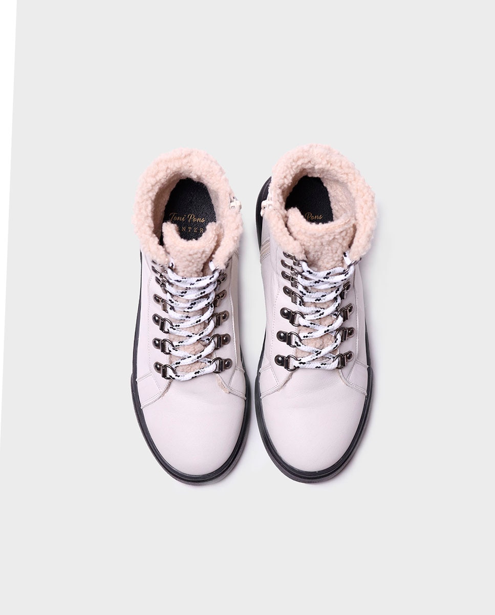Botins de Pele com Atacadores e Fecho Zip Branco-3