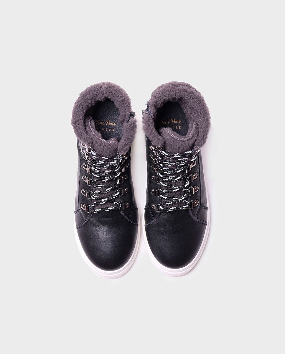 Botins de Pele com Atacadores e Fecho Zip Preto-3