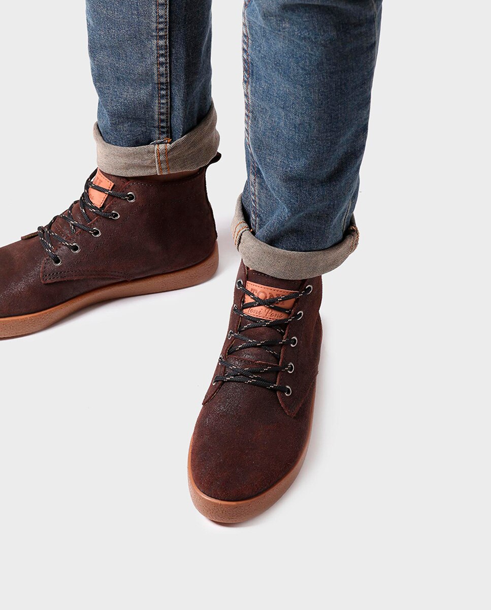 Botins de Pele com Atacadores Castanho-4