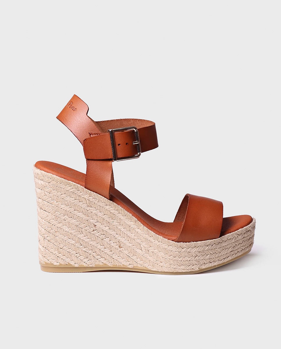 Alpercatas de Cunha em Pele com Fivela Castanho-1