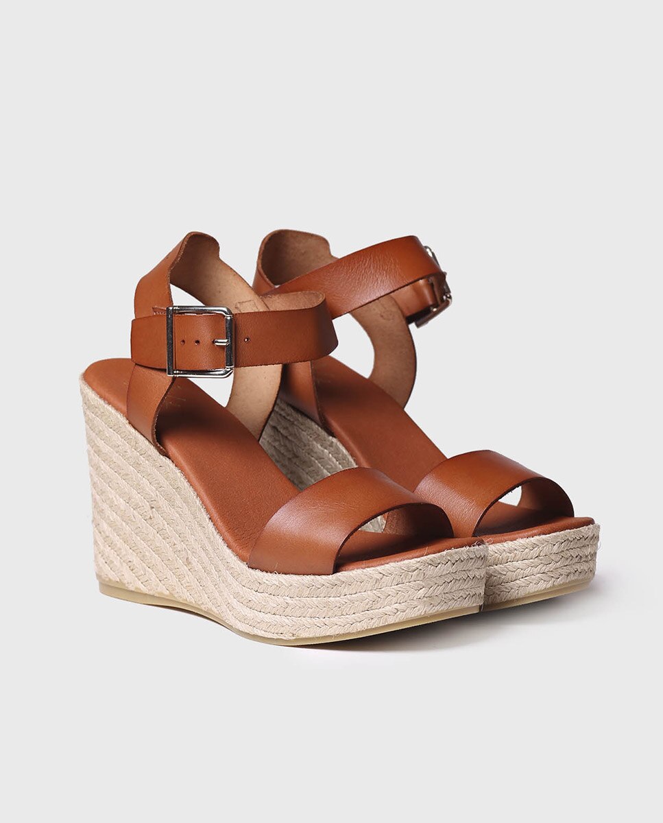 Alpercatas de Cunha em Pele com Fivela Castanho-2