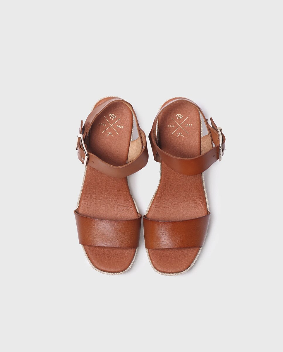 Alpercatas de Cunha em Pele com Fivela Castanho-3