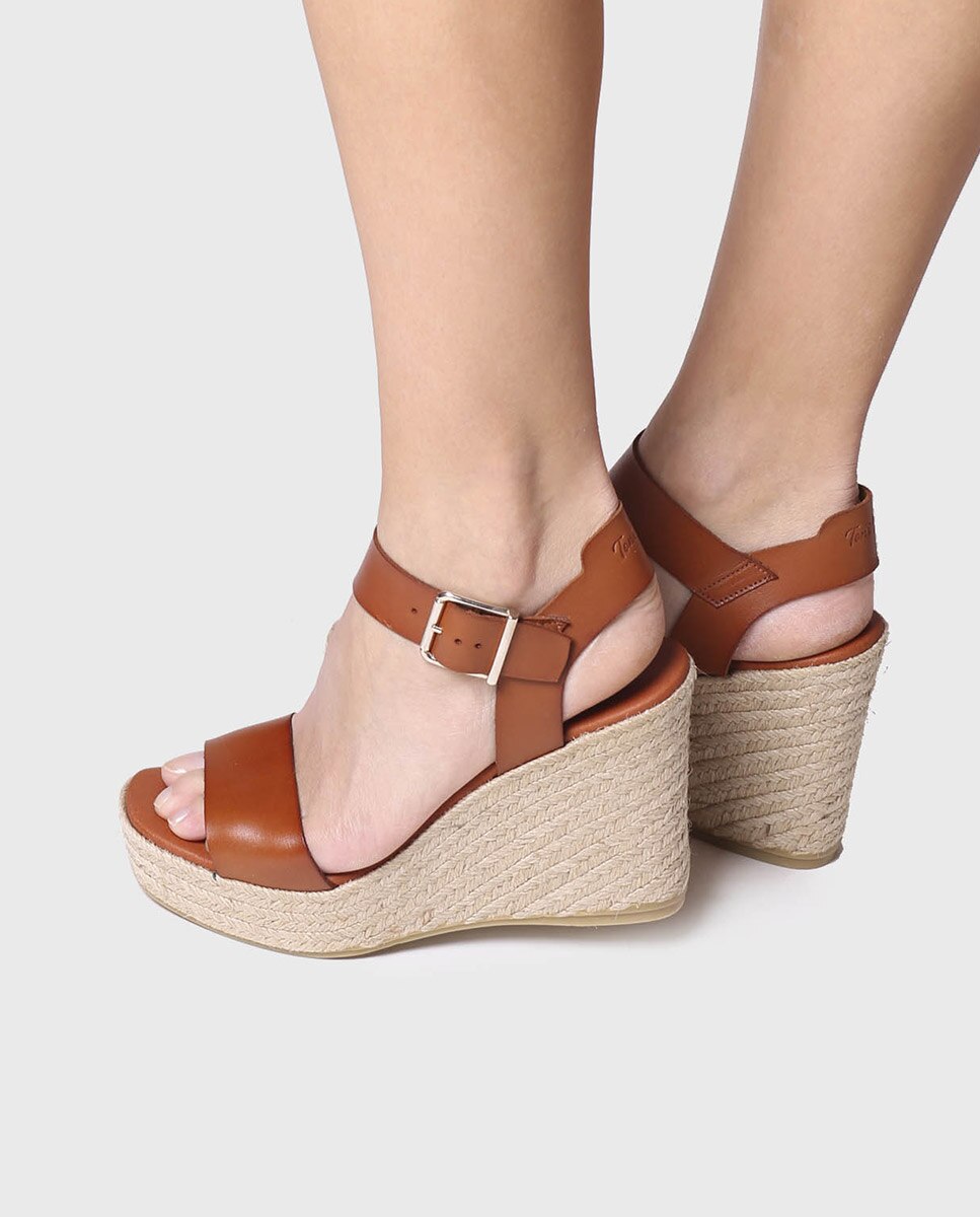 Alpercatas de Cunha em Pele com Fivela Castanho-4