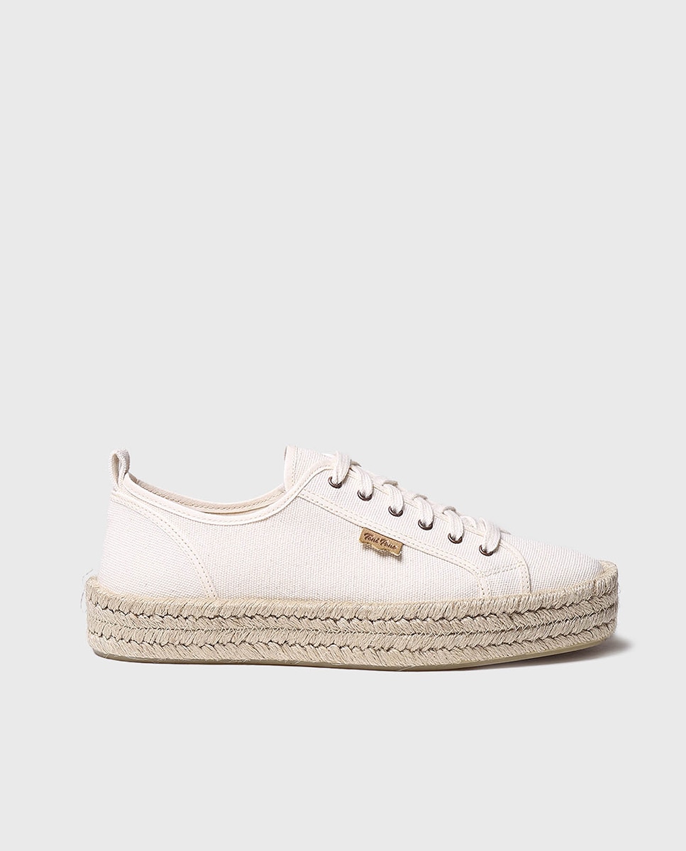 Alpercatas de Plataforma em Tecido em Liso com Cordões Cru-1