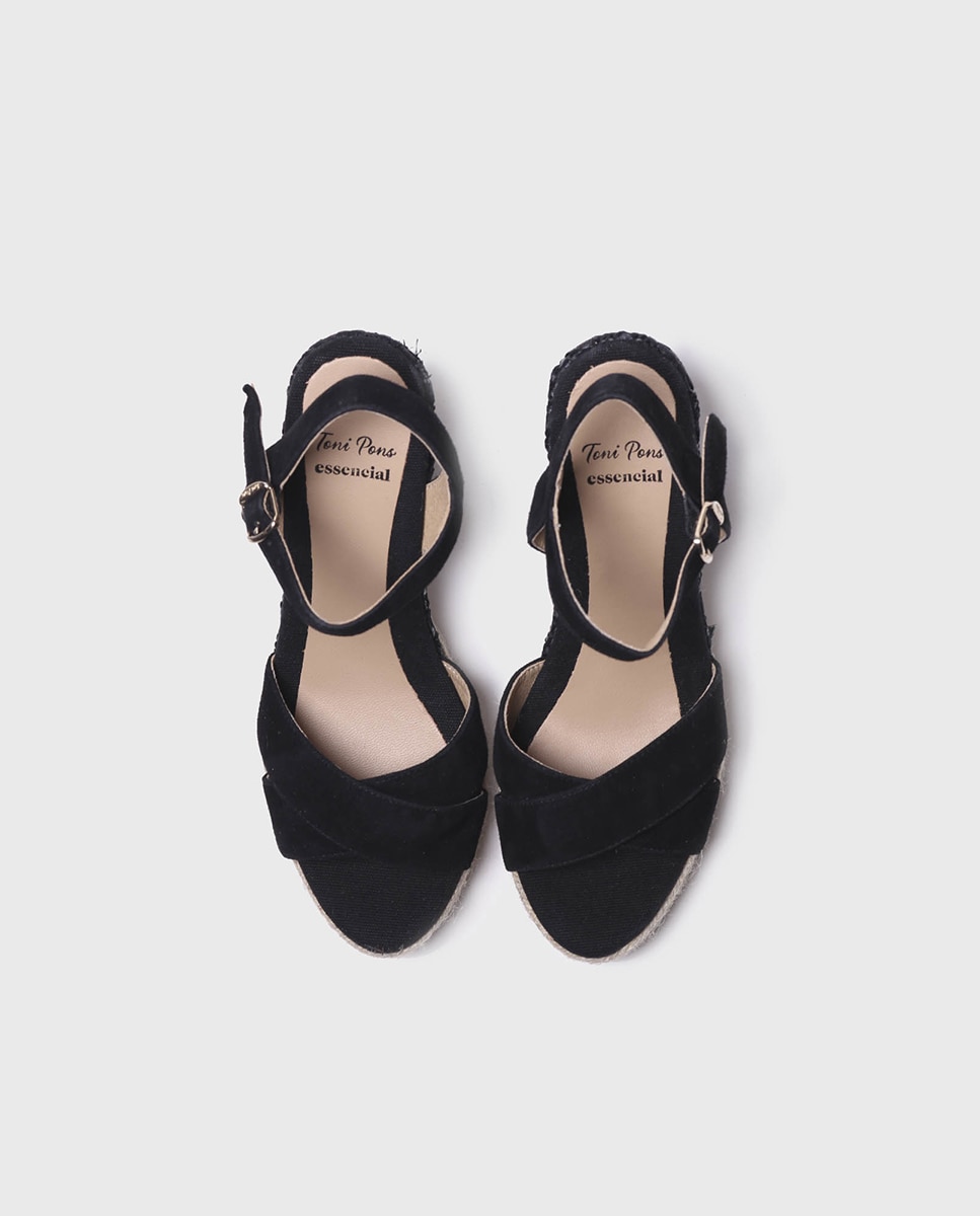 Alpercatas de Cunha em Camurça com Fivela Preto-3