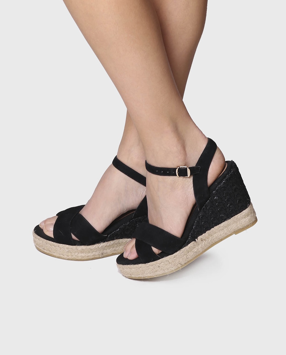 Alpercatas de Cunha em Camurça com Fivela Preto-4