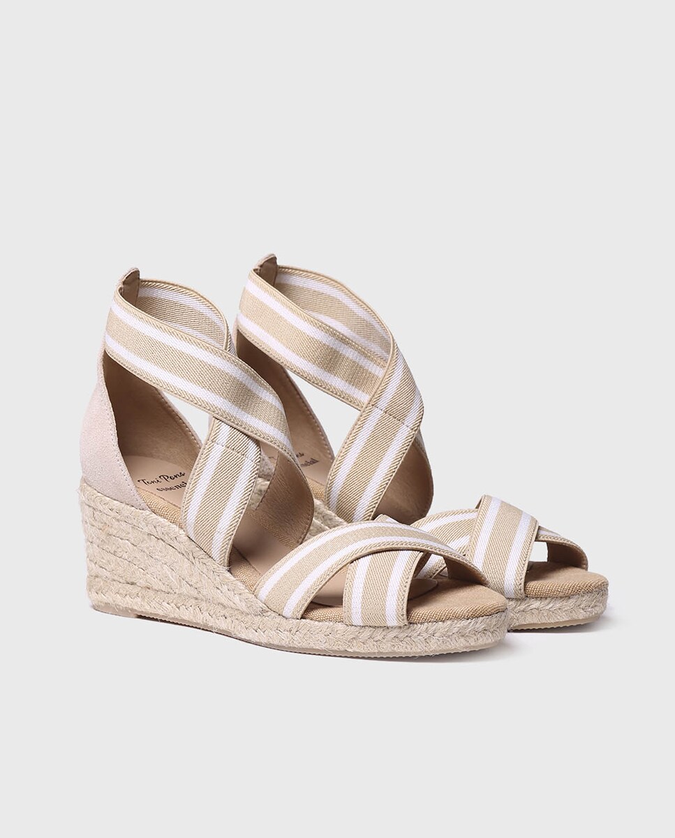 Alpercatas de Cunha em Camurça com Elásticos Às Riscas Castanho-2