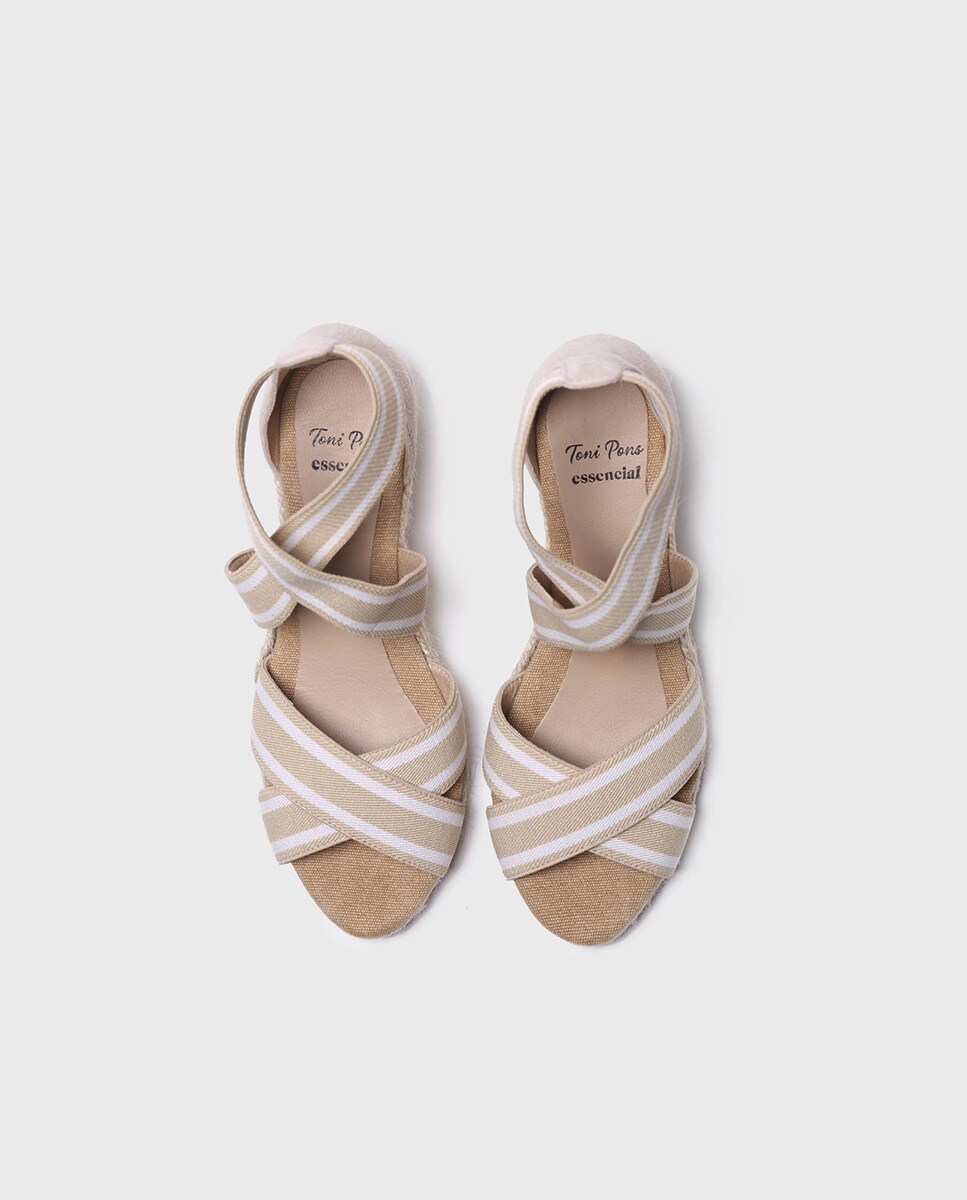 Alpercatas de Cunha em Camurça com Elásticos Às Riscas Castanho-3