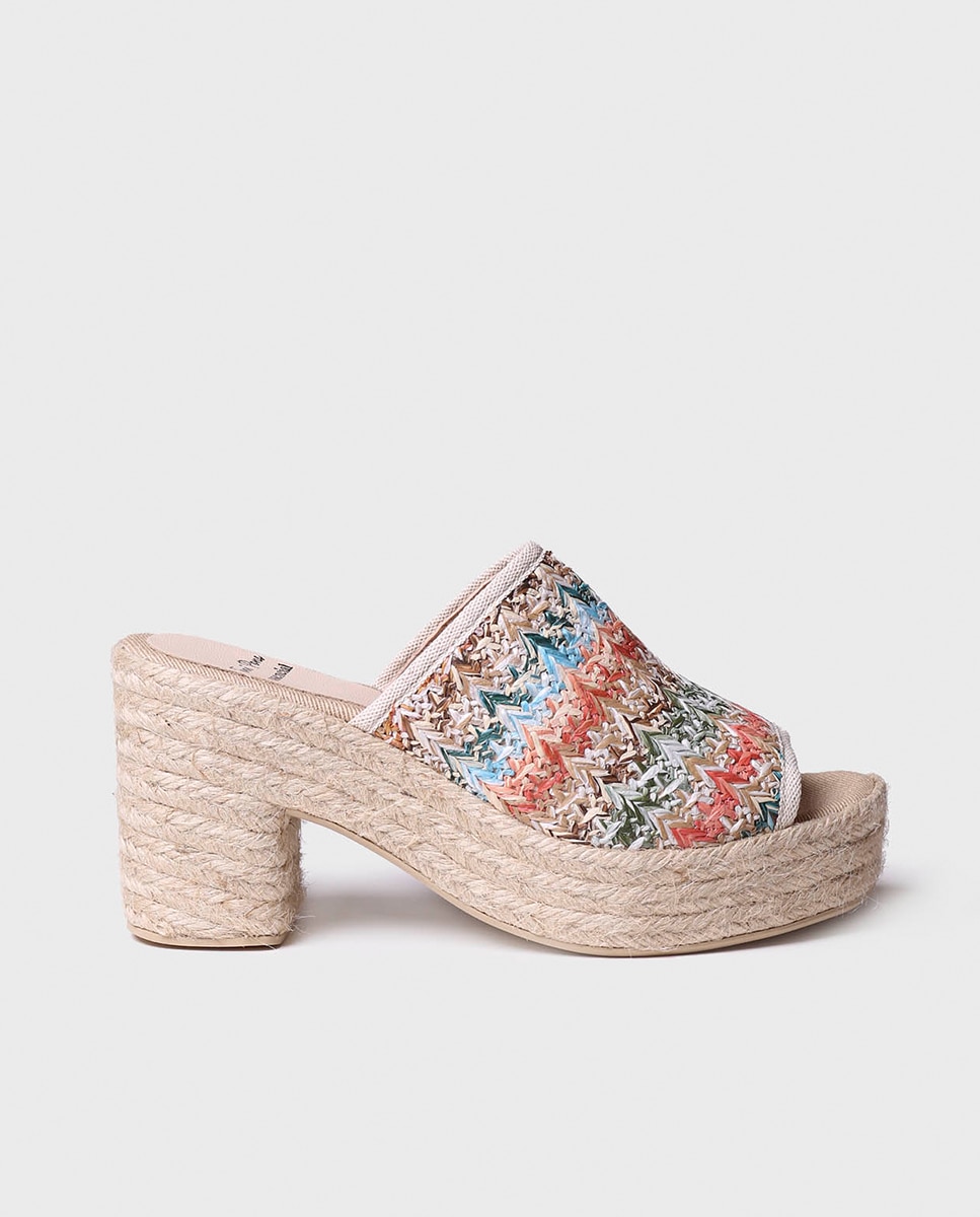 Alpercatas de Salto Abertas de Tecido de Ráfia Multicolor-1