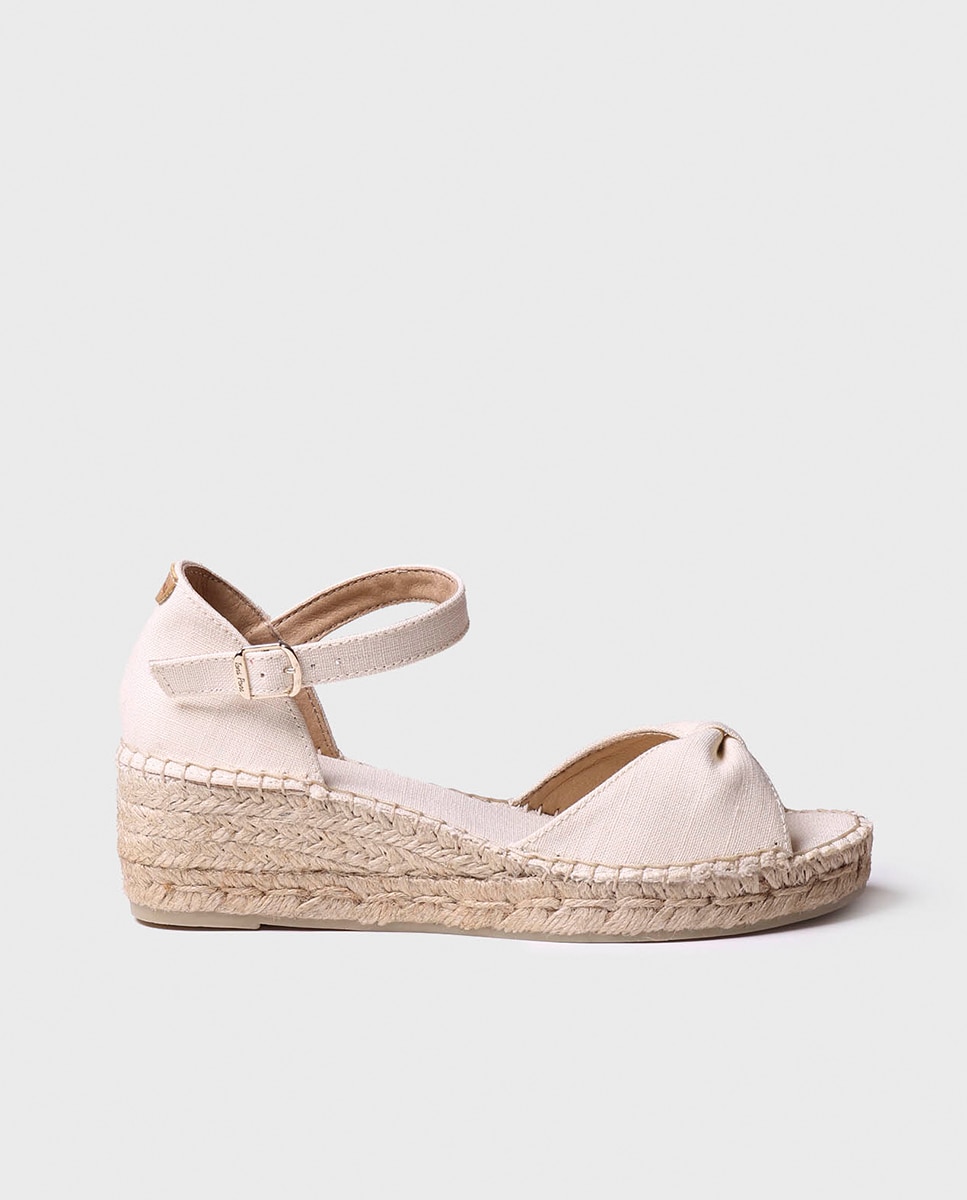 Alpercatas de Cunha em Tecido com Fivela Cru-1