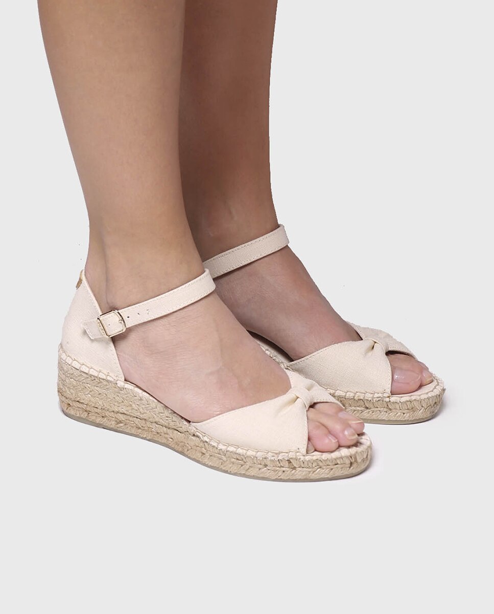 Alpercatas de Cunha em Tecido com Fivela Cru-4