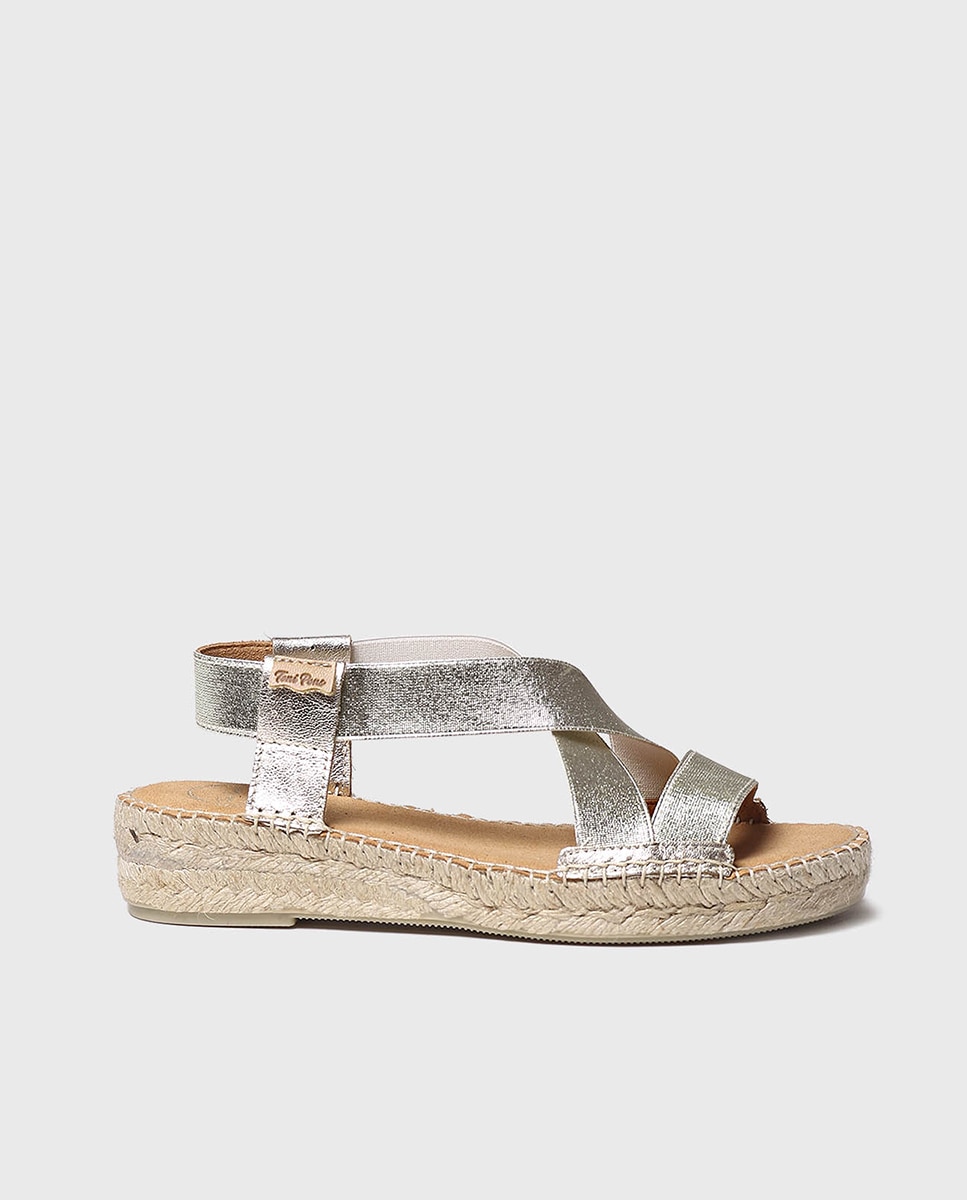 Alpercatas de Cunha em Pele com Elásticos Ouro-1