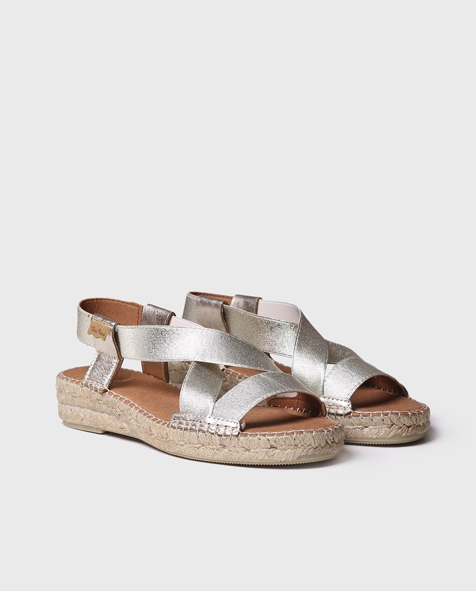 Alpercatas de Cunha em Pele com Elásticos Ouro-2