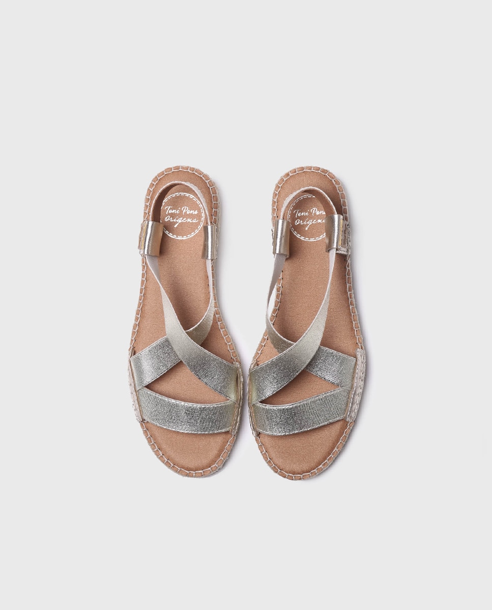 Alpercatas de Cunha em Pele com Elásticos Ouro-3