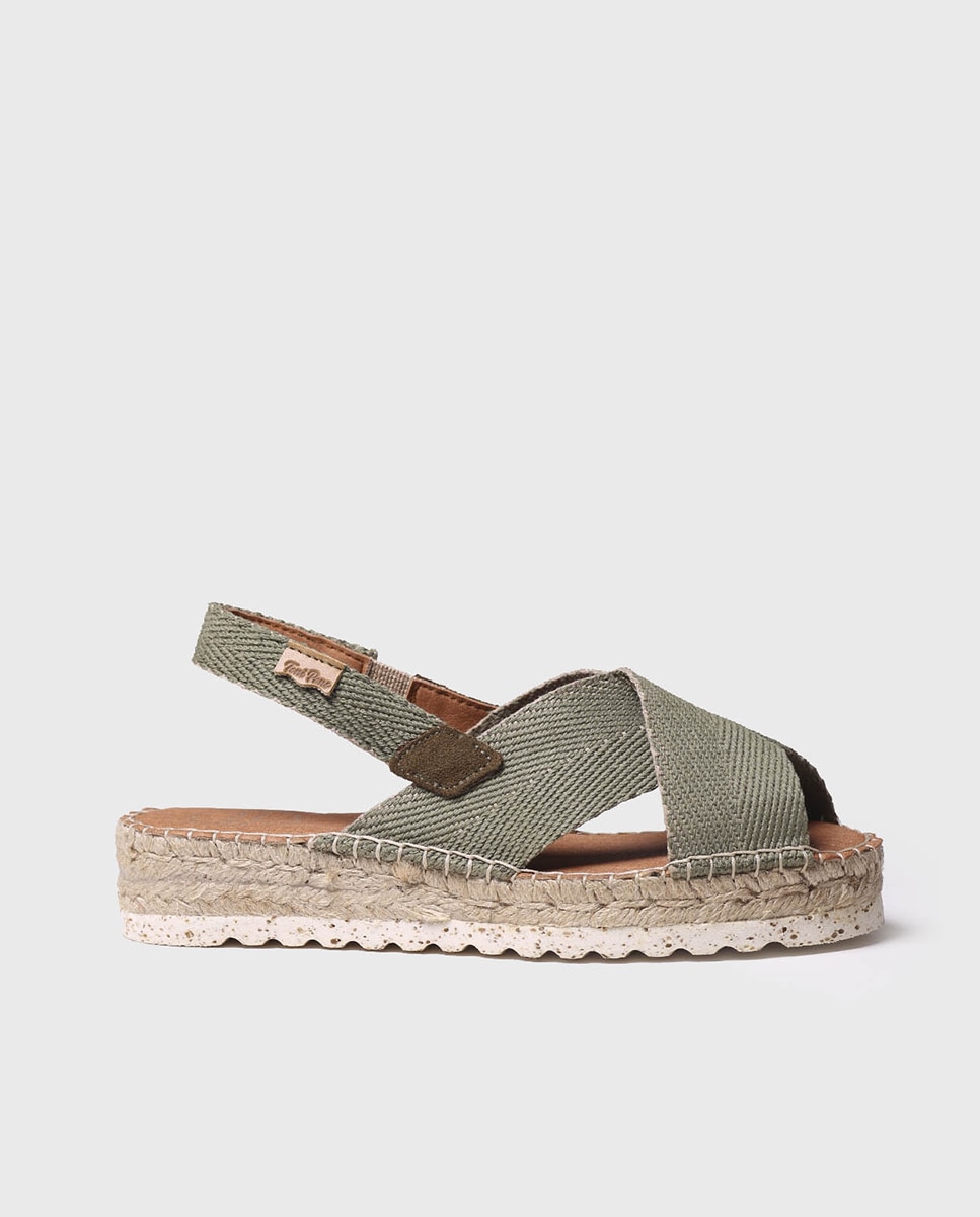 Alpercatas de Cunha em Tecido com Elásticos Caqui-1