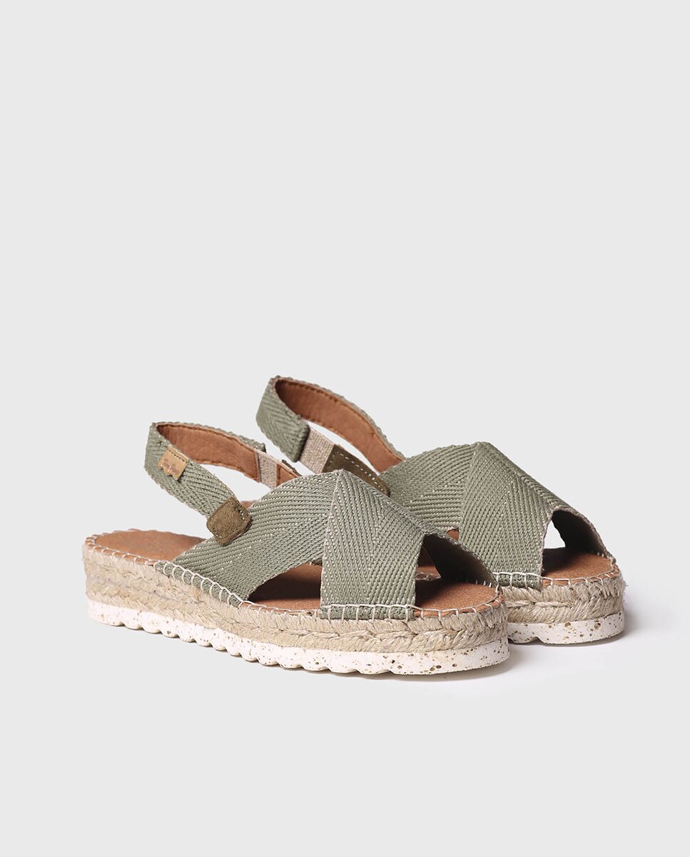 Alpercatas de Cunha em Tecido com Elásticos Caqui-2