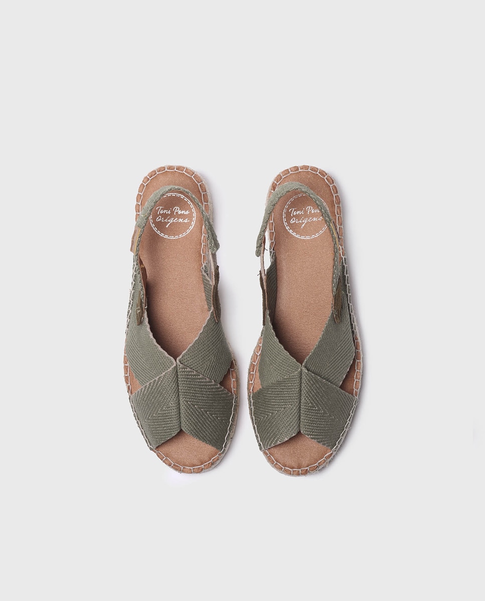 Alpercatas de Cunha em Tecido com Elásticos Caqui-3