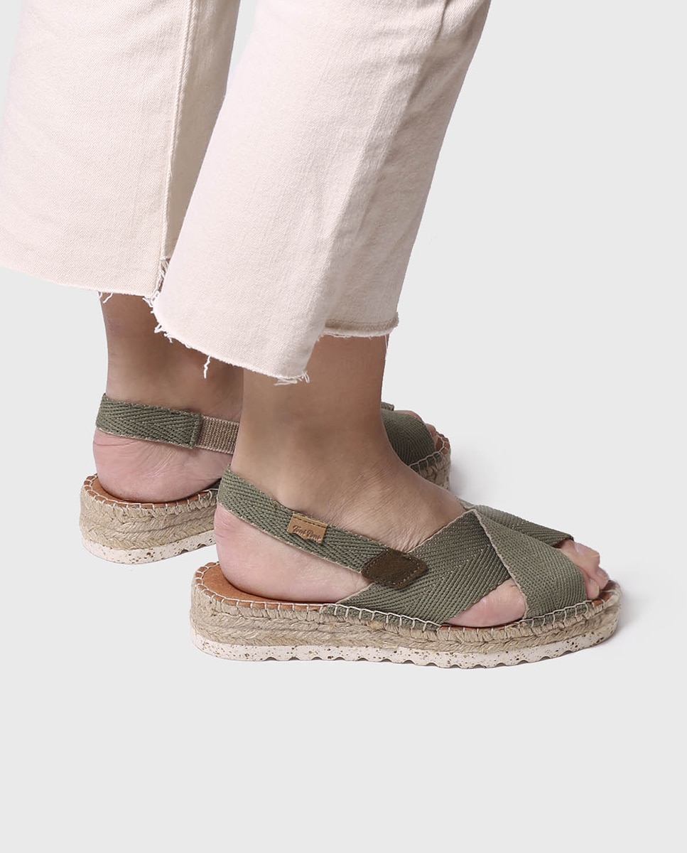 Alpercatas de Cunha em Tecido com Elásticos Caqui-4