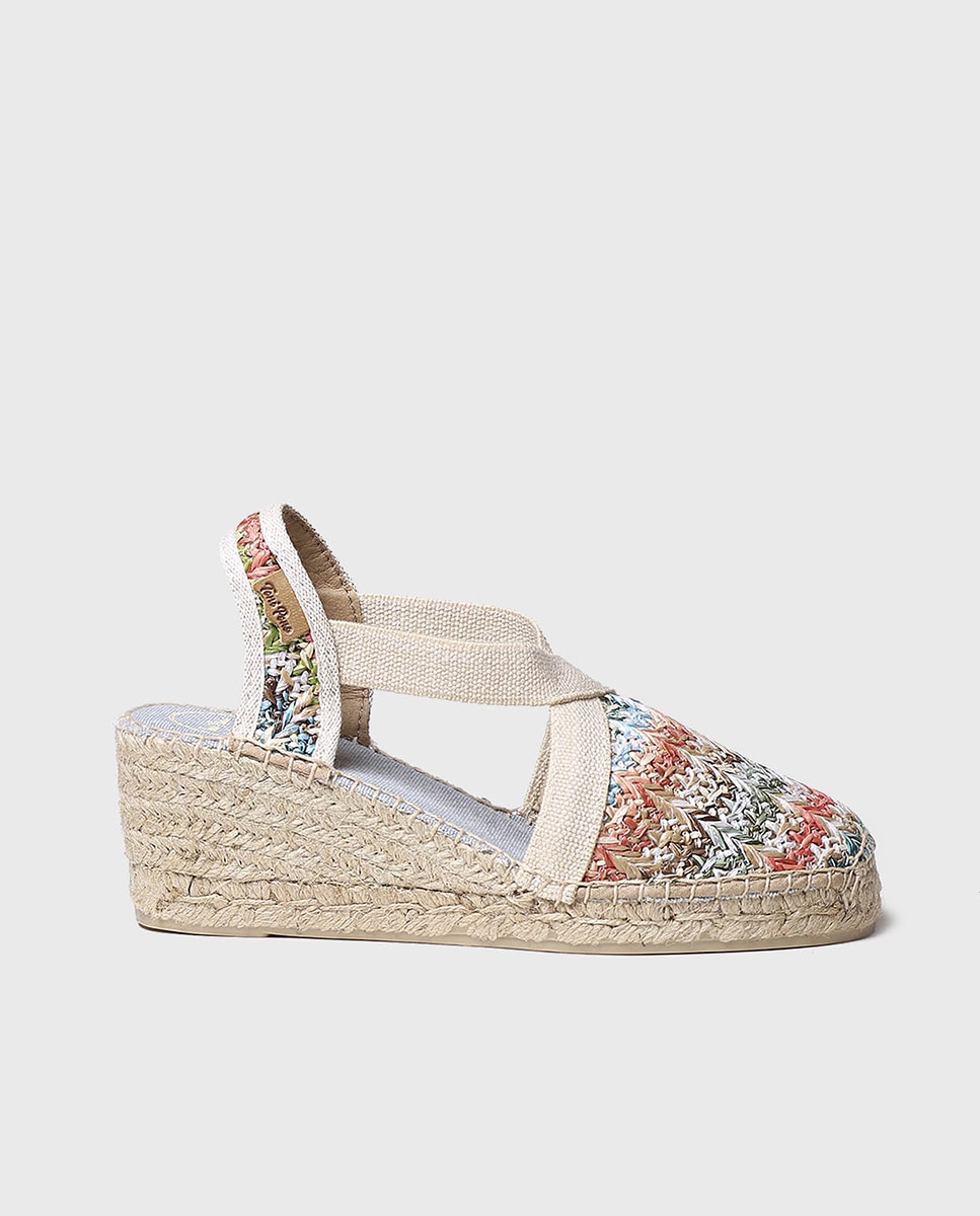 Alpercatas de Cunha em Tecido Estampado com Elásticos Multicolor-1