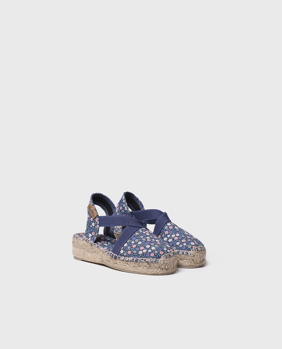 Alpercatas Infantil em Estampado de Flores com Tira Elástica Azul-marinho-2