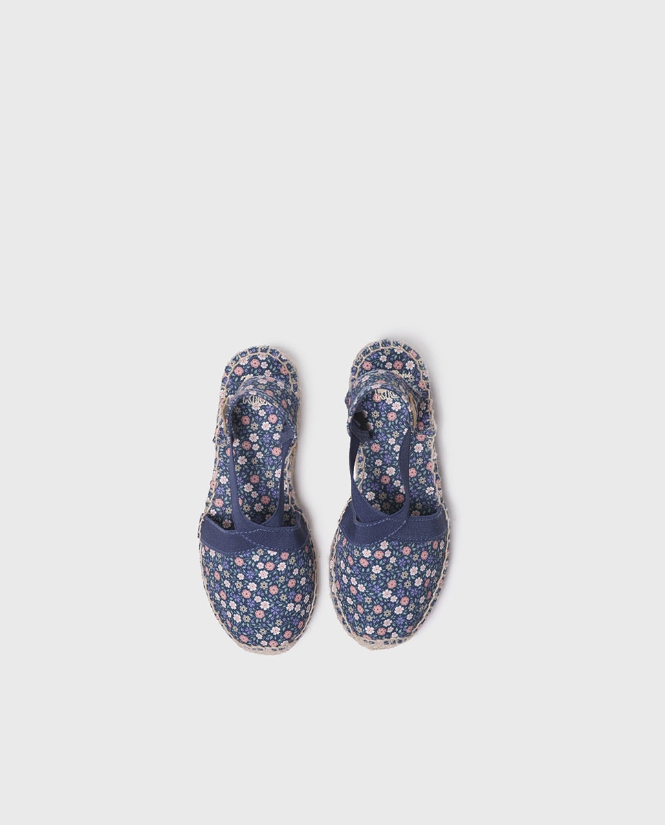 Alpercatas Infantil em Estampado de Flores com Tira Elástica Azul-marinho-3