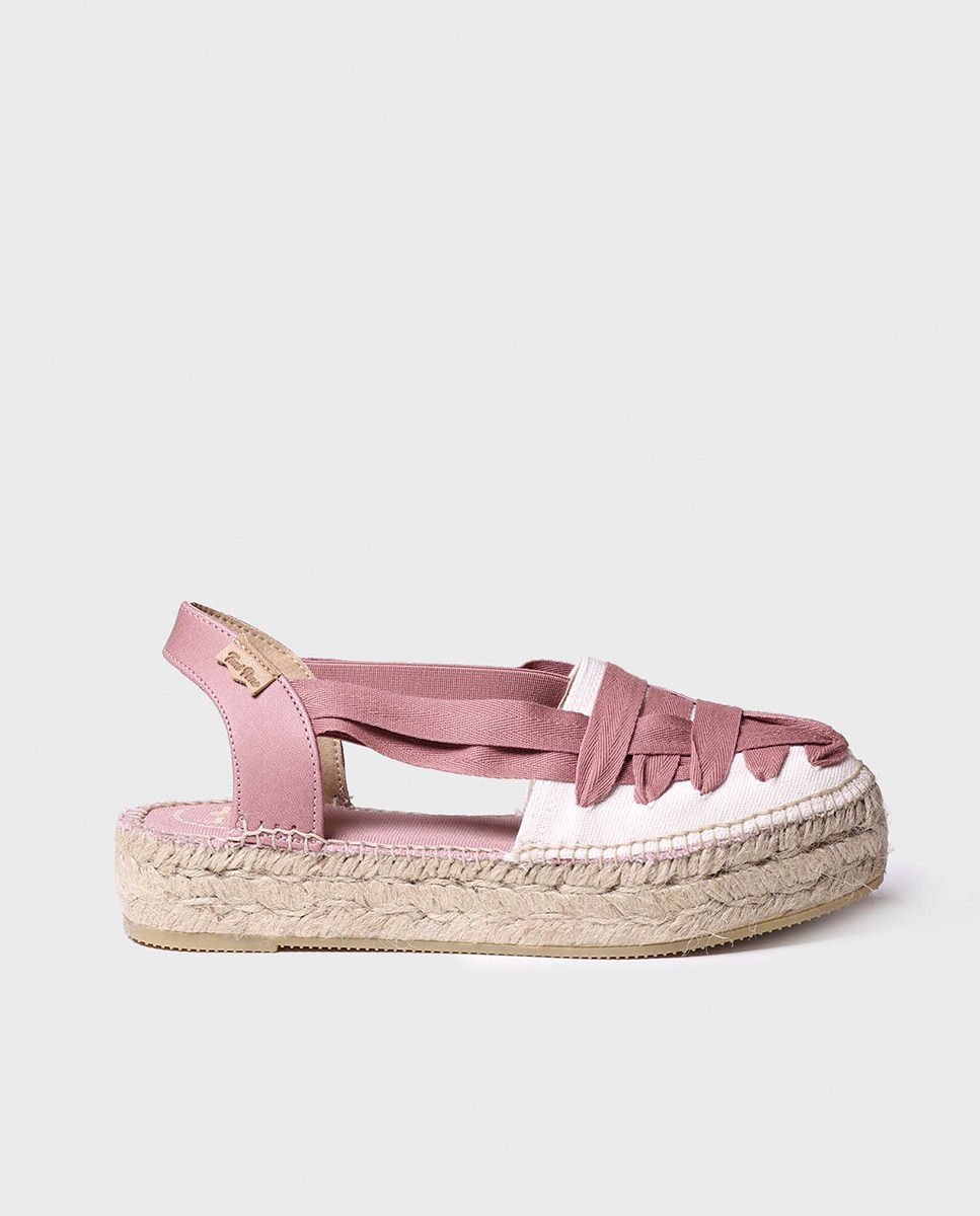 Alpercatas Rasas de Tecido com Tiras e Elásticos Rosa-1