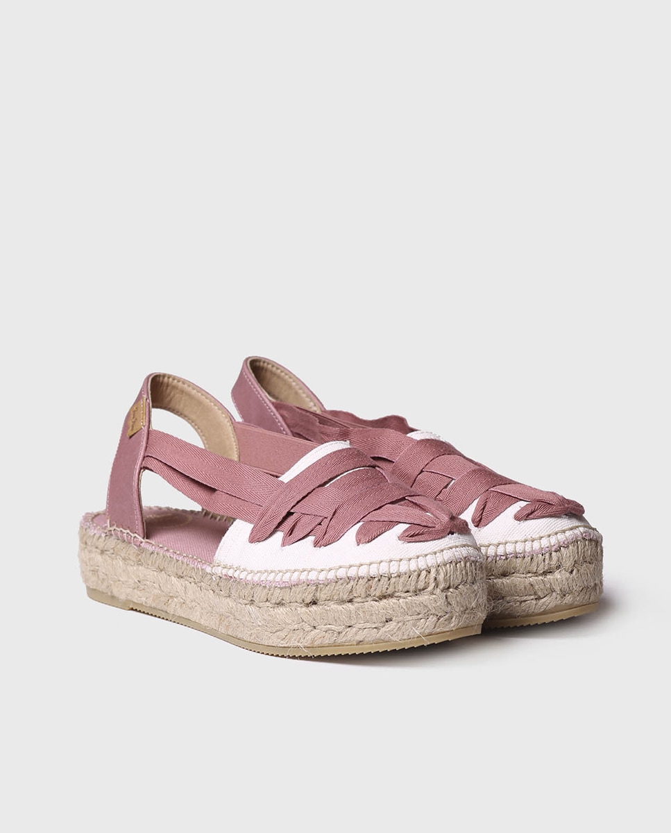 Alpercatas Rasas de Tecido com Tiras e Elásticos Rosa-2