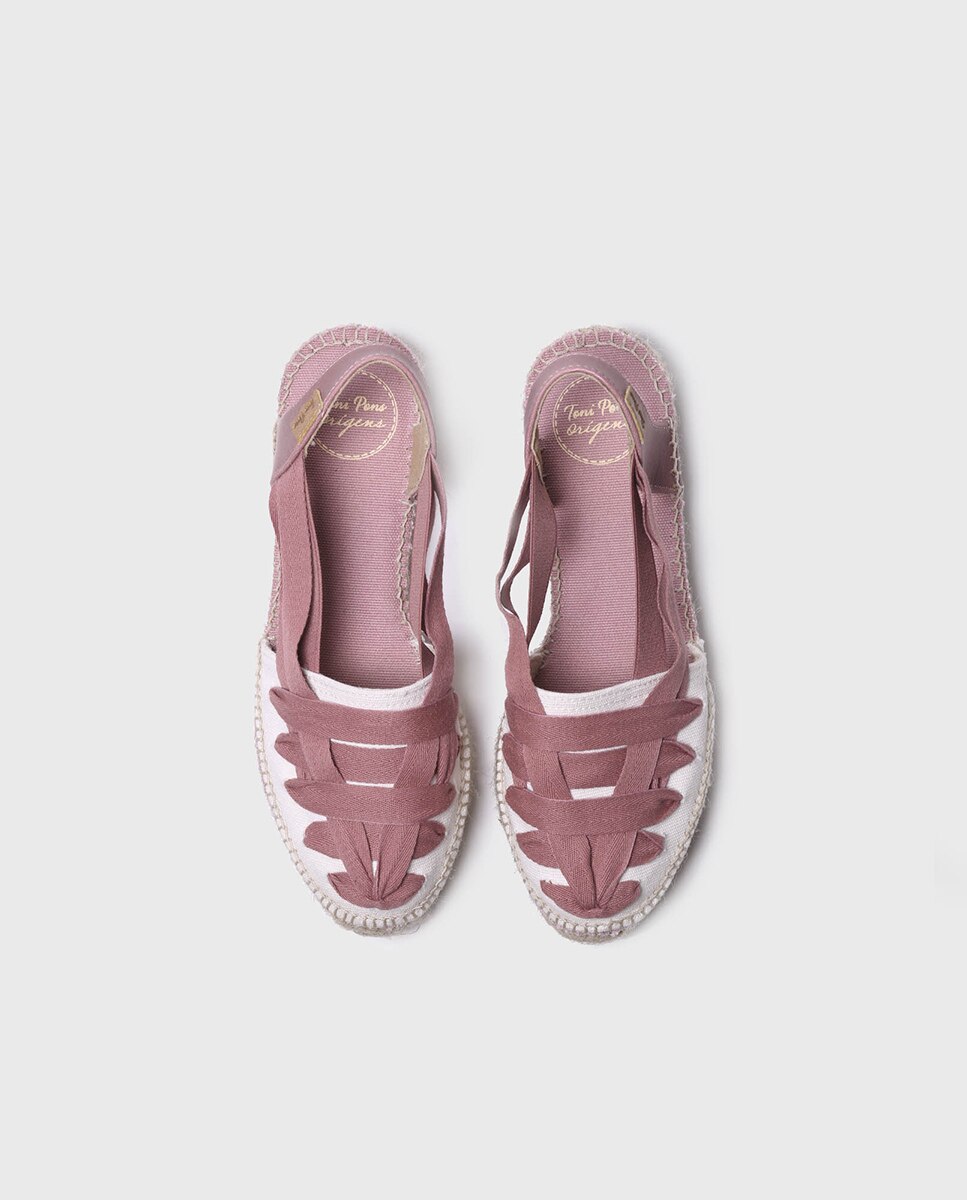 Alpercatas Rasas de Tecido com Tiras e Elásticos Rosa-3