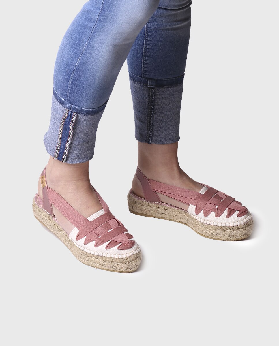 Alpercatas Rasas de Tecido com Tiras e Elásticos Rosa-4