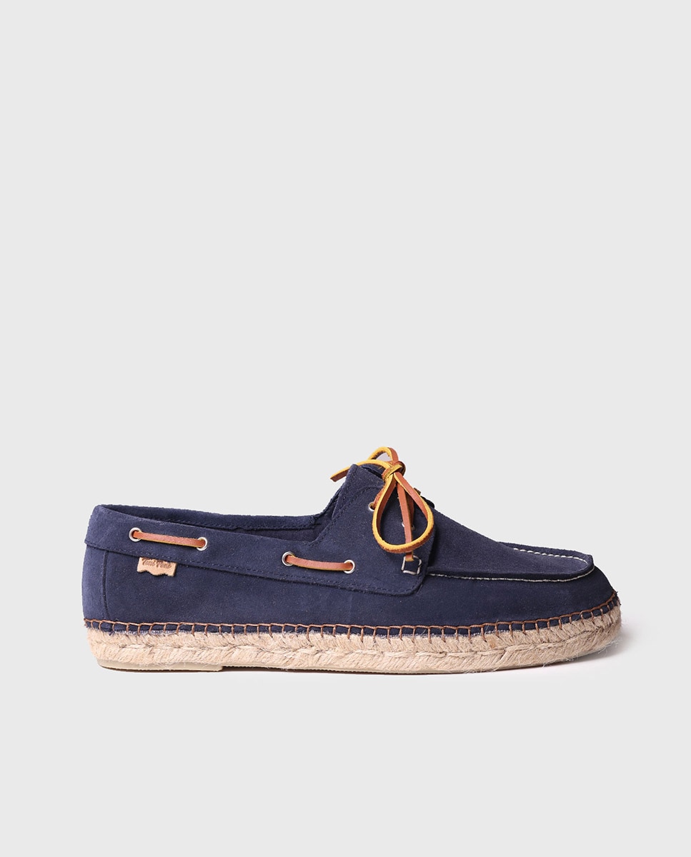 Alpercatas Rasas de Camurça com Cordões Azul-marinho-1