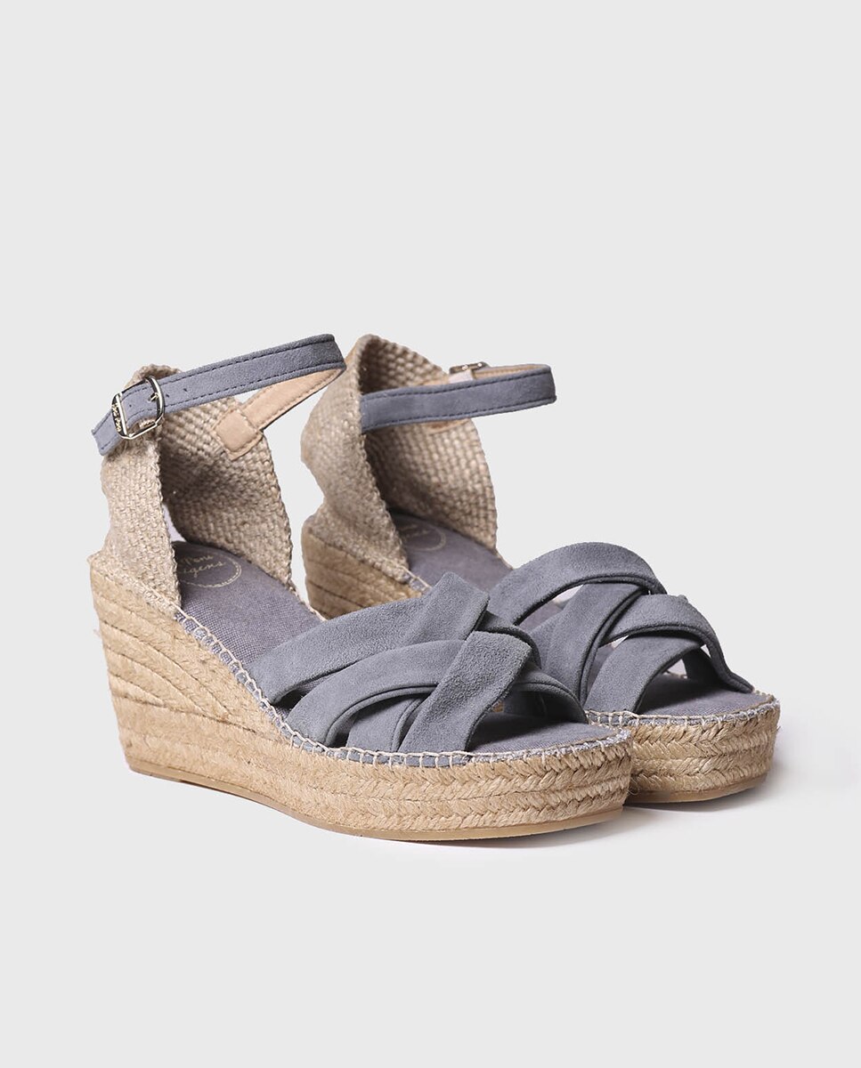 Alpercatas de Cunha em Camurça com Fivela Cinzento-2