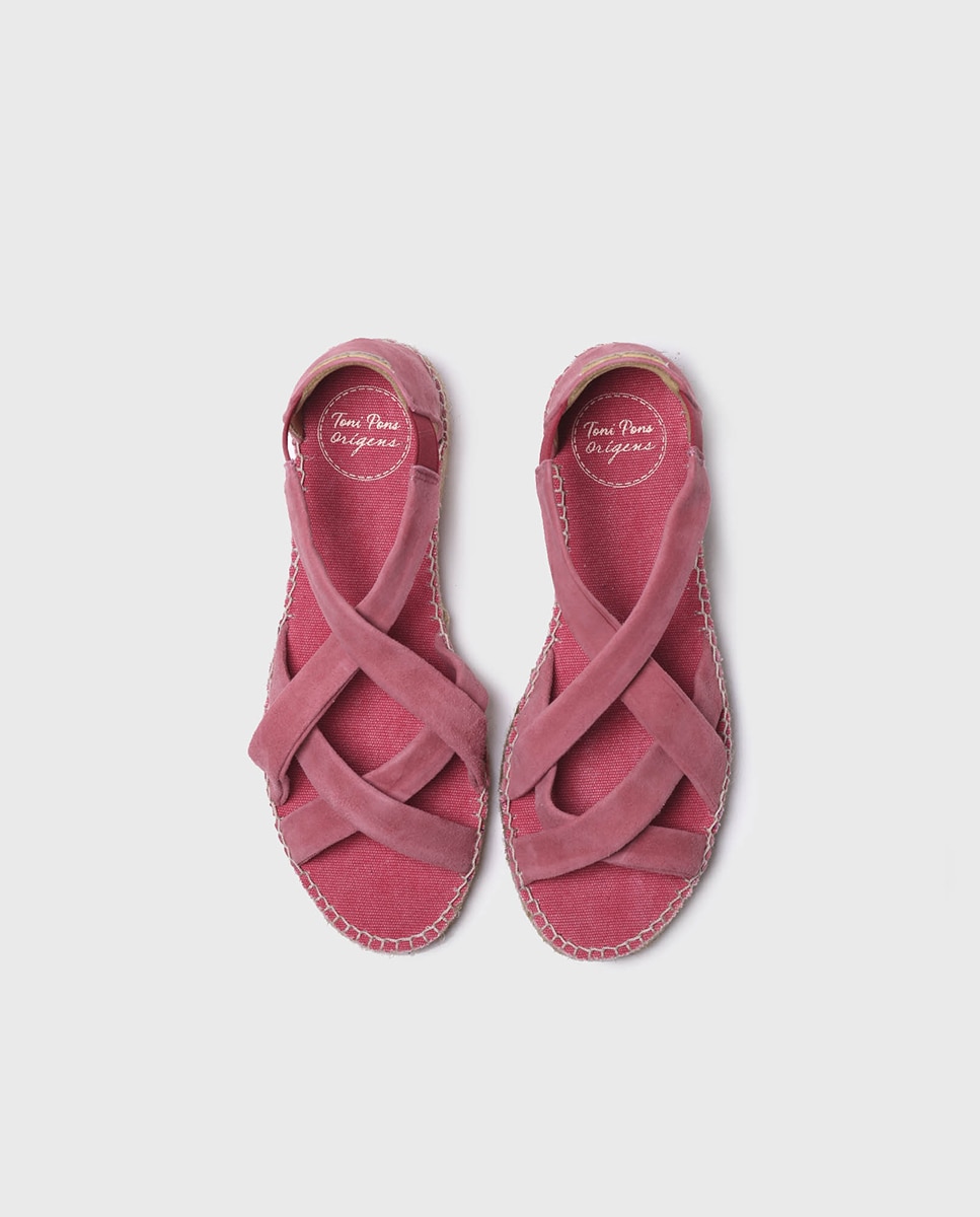 Alpercatas de Cunha em Camurça com Elásticos Rosa-3